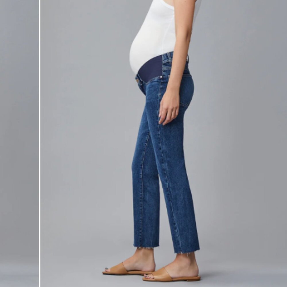 DL1961 Maternity Cropped Straight Jeans in Dark Blue